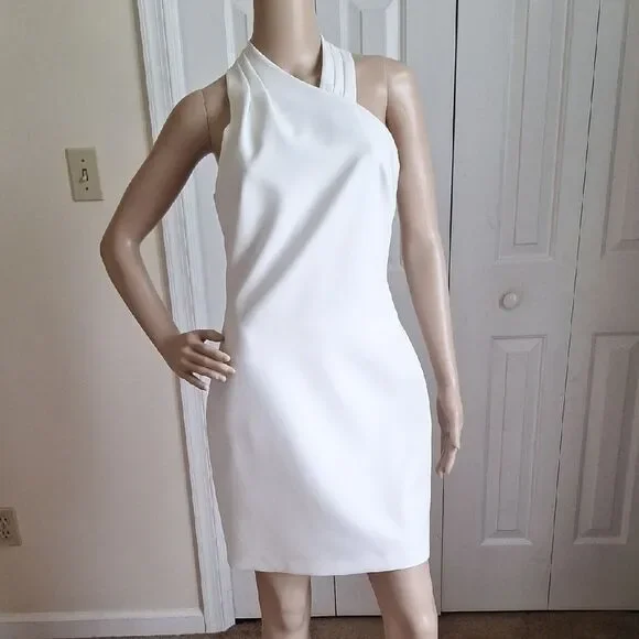 Milly White Italian Cady Asymmetric Halter Mini Dress - Size 2 - Picture 1 of 7